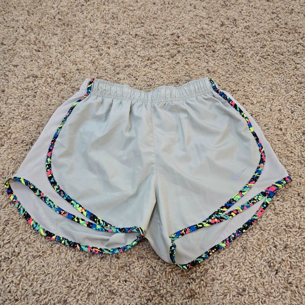 Nike Dri-Fit Lined Shorts Beige w/Small Stripes of Vibrant Colors Womens Small
